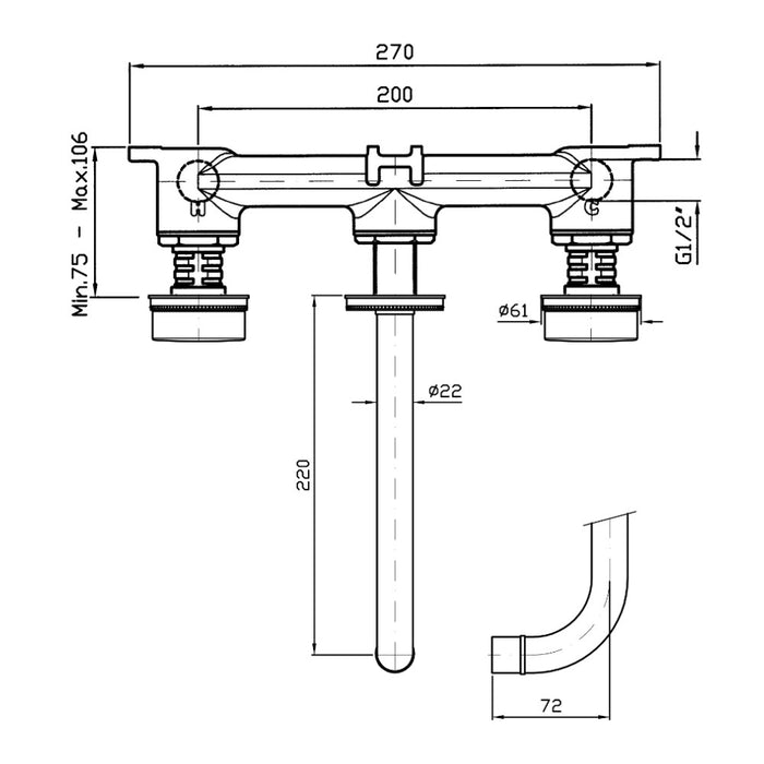 Savoir Wall Mount Basin Set 220mm Spout Embossed Flange