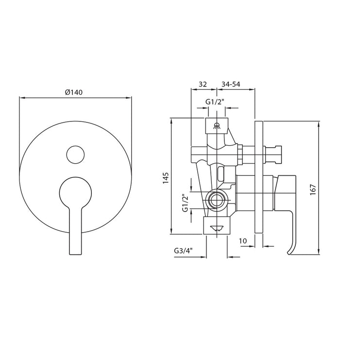 SUP bath/shower mixer with diverter Chrome