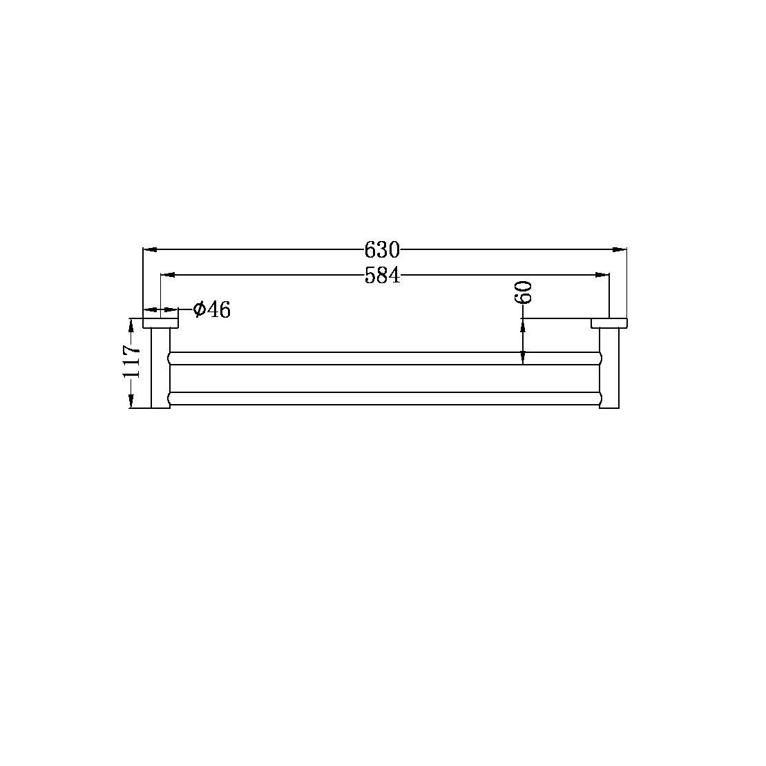 Mecca DOUBLE TOWEL RAIL 600MM BN - Designer Bathware