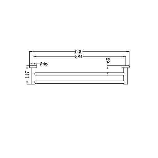 Mecca DOUBLE TOWEL RAIL 600MM BN - Designer Bathware