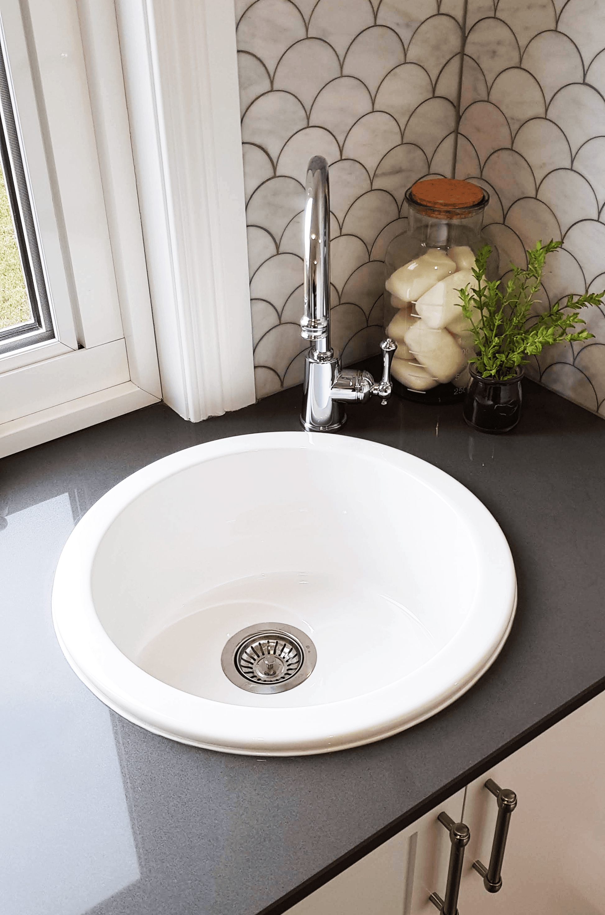 Cuisine Round 47 Inset / Undermount Fine Fireclay Sink - Designer Bathware