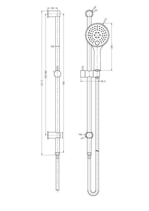 Dolce 3 Function Rail Shower - Designer Bathware