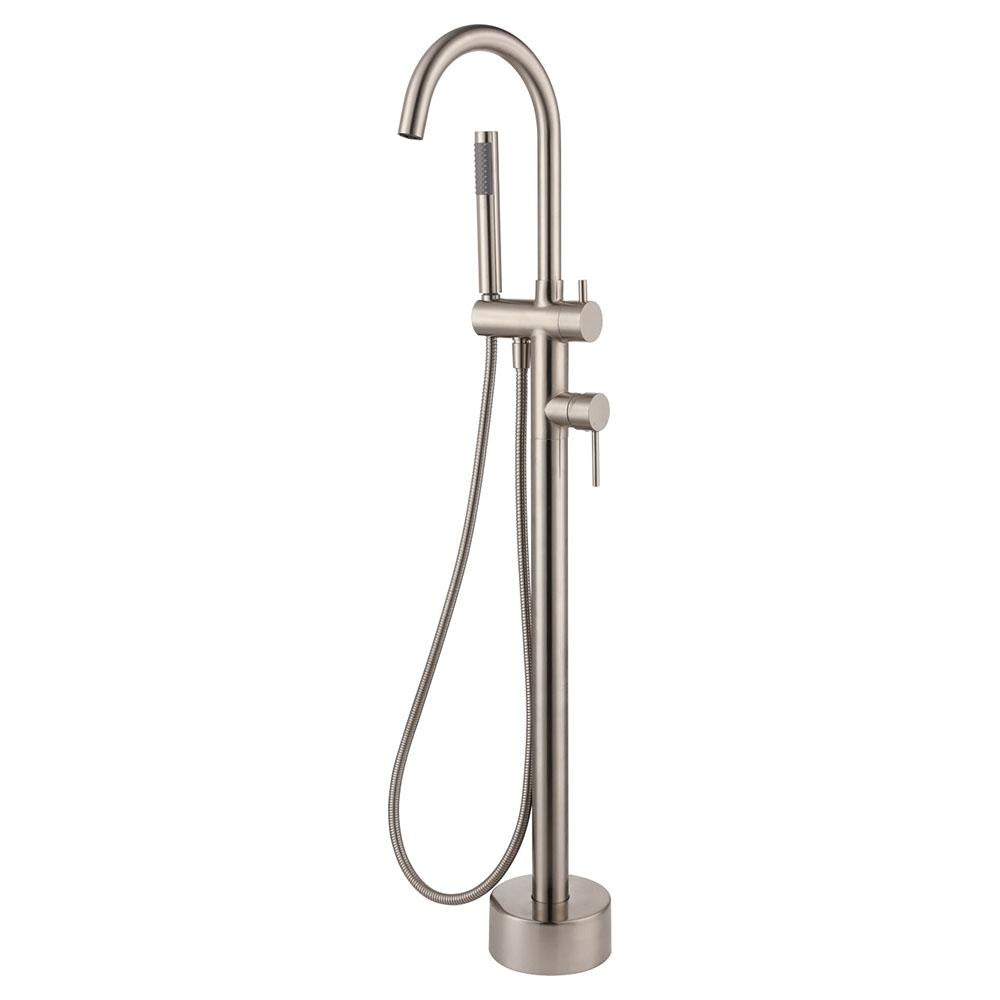 Kaya Floor Mounted Bath Filler with Hand Shower Brushed Nickel