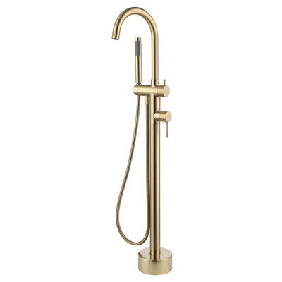 Fienza Kaya Floor Mounted Bath Mixer with Hand Shower Urban Brass