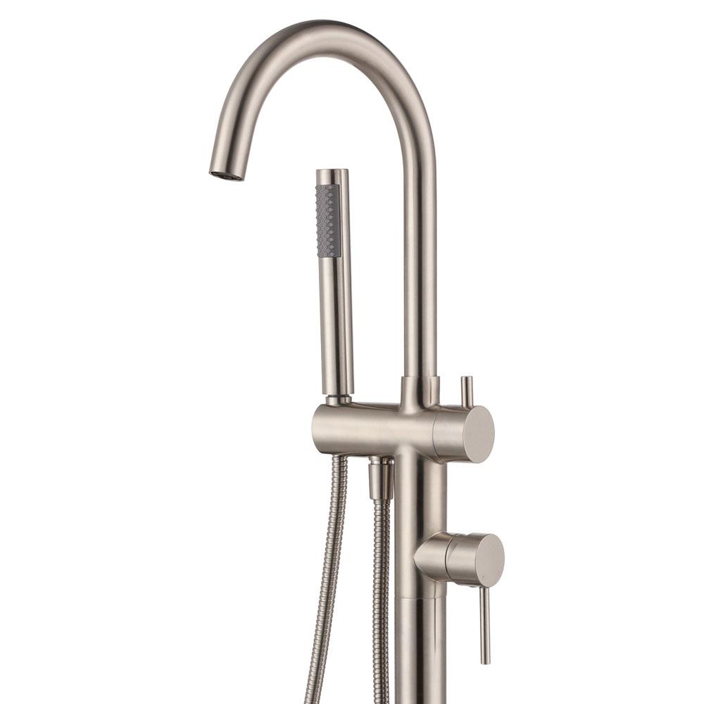 Kaya Floor Mounted Bath Filler with Hand Shower Brushed Nickel