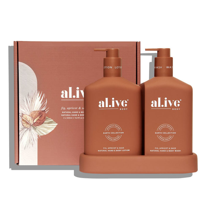 al.ive Wash & Lotion Duo + Tray - Fig, Apricot & Sage - Designer Bathware