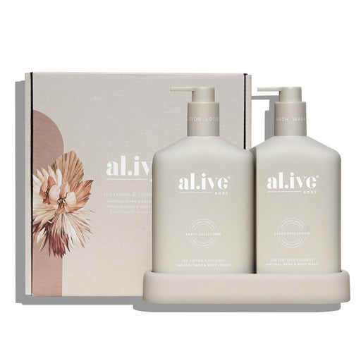 al.ive Wash & Lotion Duo + Tray - Sea Cotton & Coconut - Designer Bathware