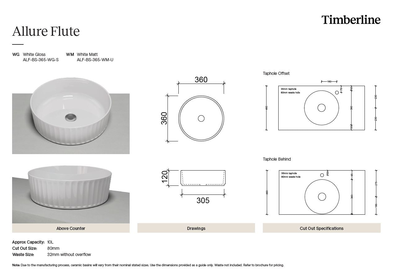 Timberline Allure Flute Matte White - Designer Bathware