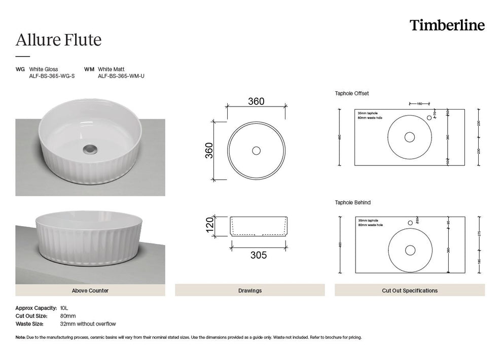 Timberline Allure Flute Gloss White Designer Bathware