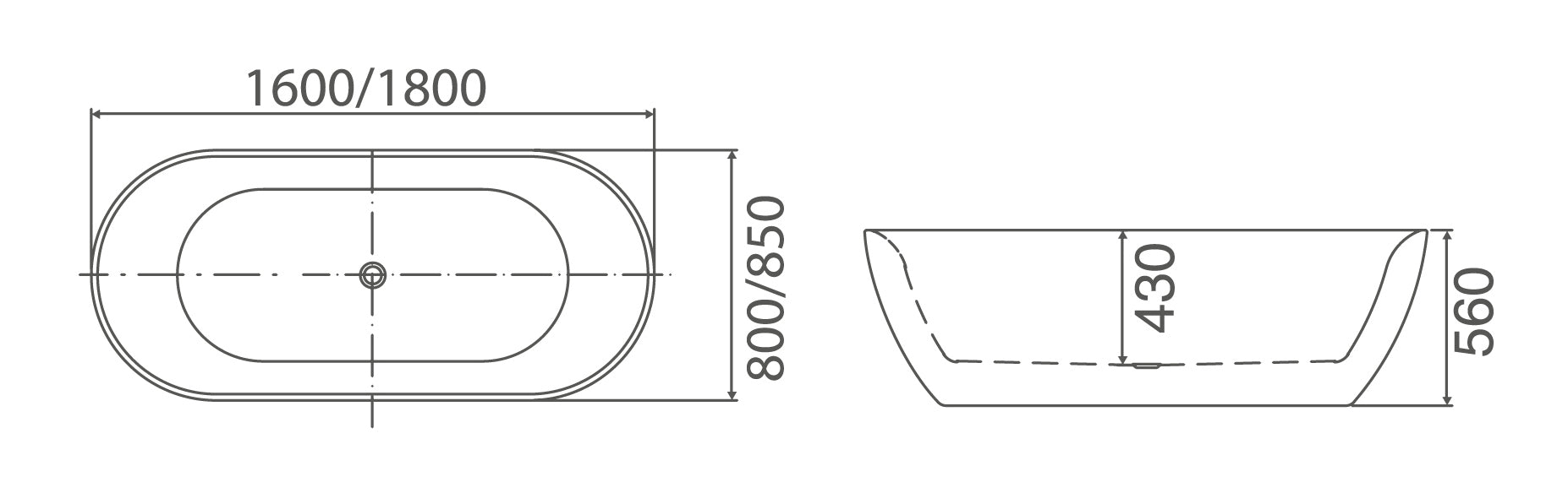 SORRENTO Oval Bath Tub 1800mm - Designer Bathware
