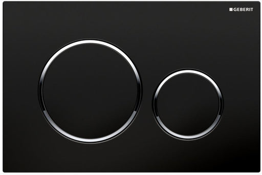 Sigma 20 Gloss Black & Chrome Trim Round Button Flush Plate - Designer Bathware