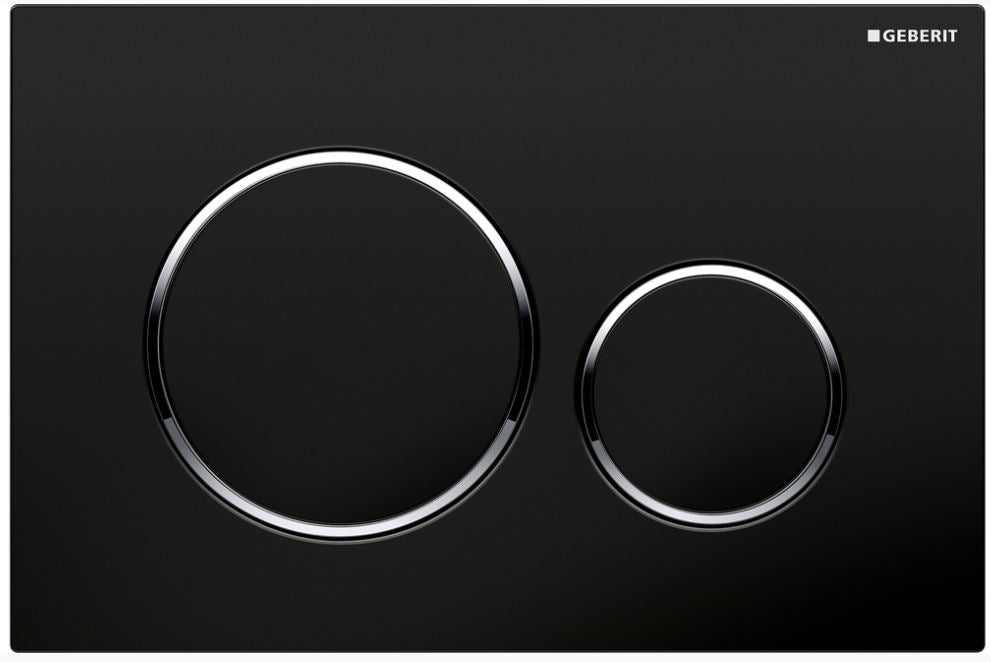 Sigma 20 Gloss Black & Chrome Trim Round Button Flush Plate - Designer Bathware