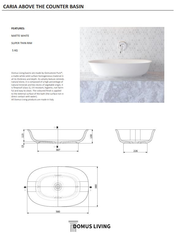 Caria Above Counter Basin - Designer Bathware