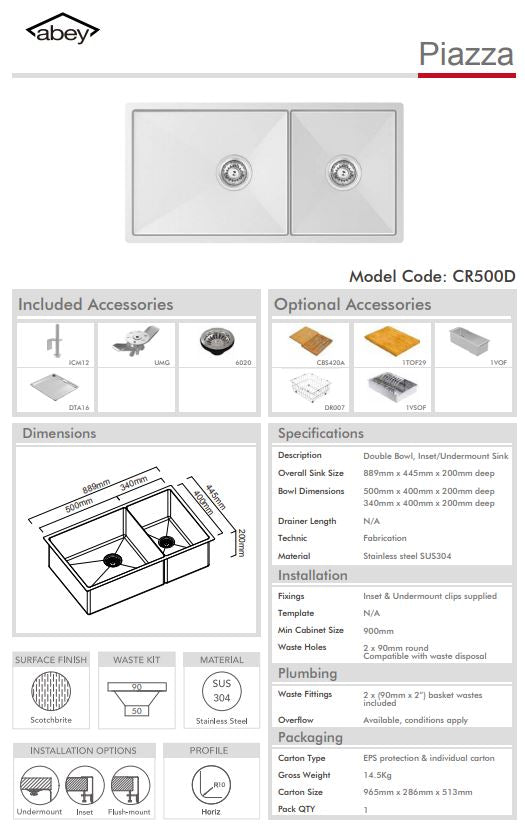 Piazza One & 3/4 Square Bowl - Designer Bathware