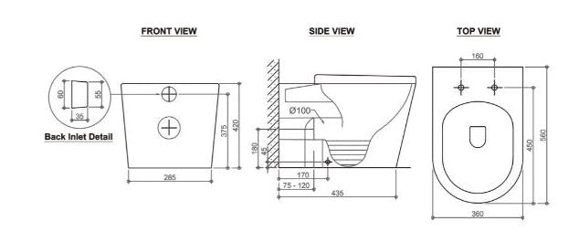 Rimless Wall Faced Pan, Cistern & Button Package WHITE - Designer Bathware