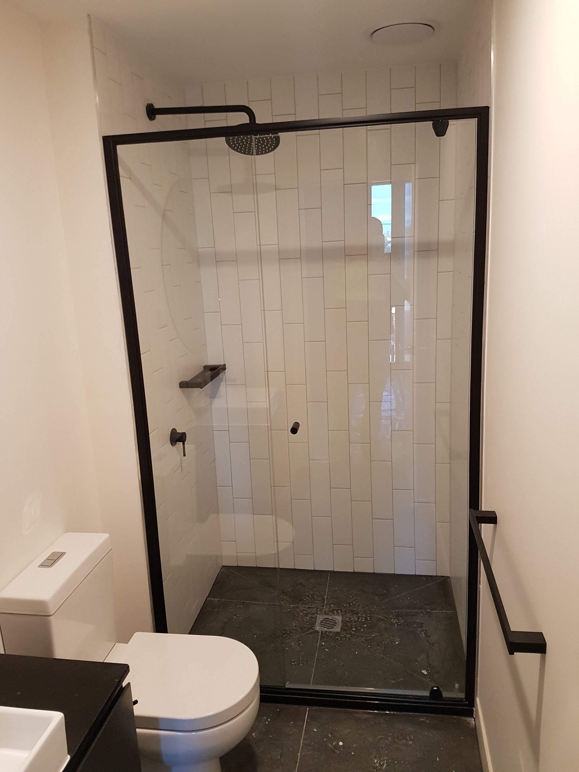 Semi Frameless Matte Black Shower Panel