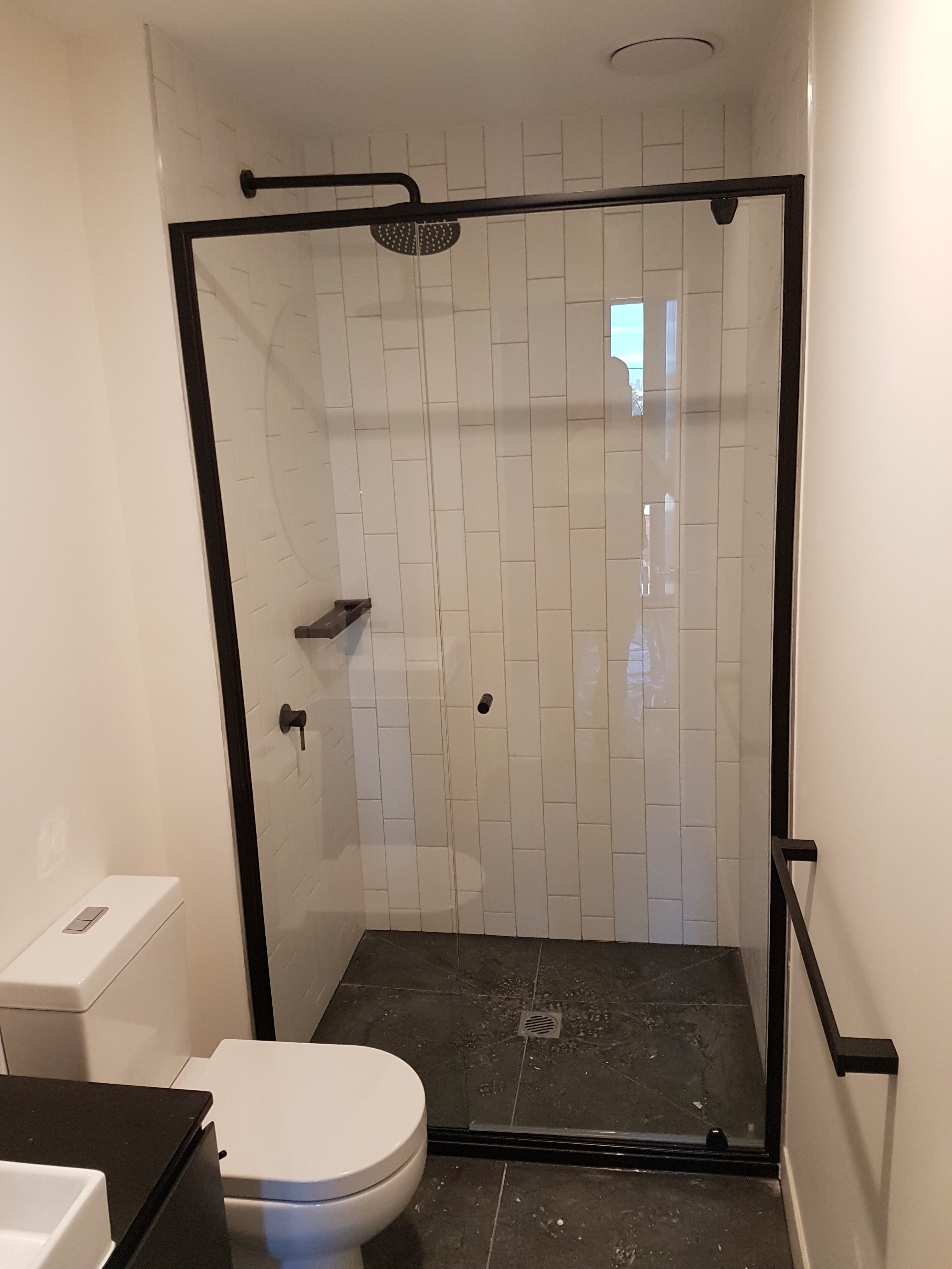Semi Frameless Matte Black Shower Panel