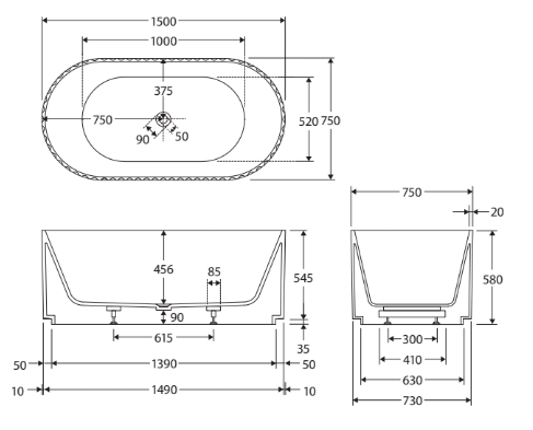 Eleanor 1500 Freestanding Acrylic Bath - Designer Bathware