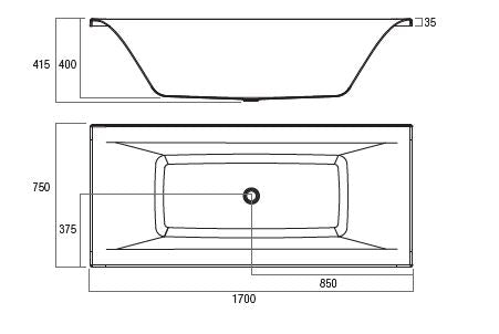 Oceano Elite Island Inset Bath - Gloss 1700 - Designer Bathware