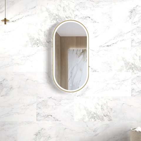 METAL FRAMED LED MIRROR GOLD - Designer Bathware