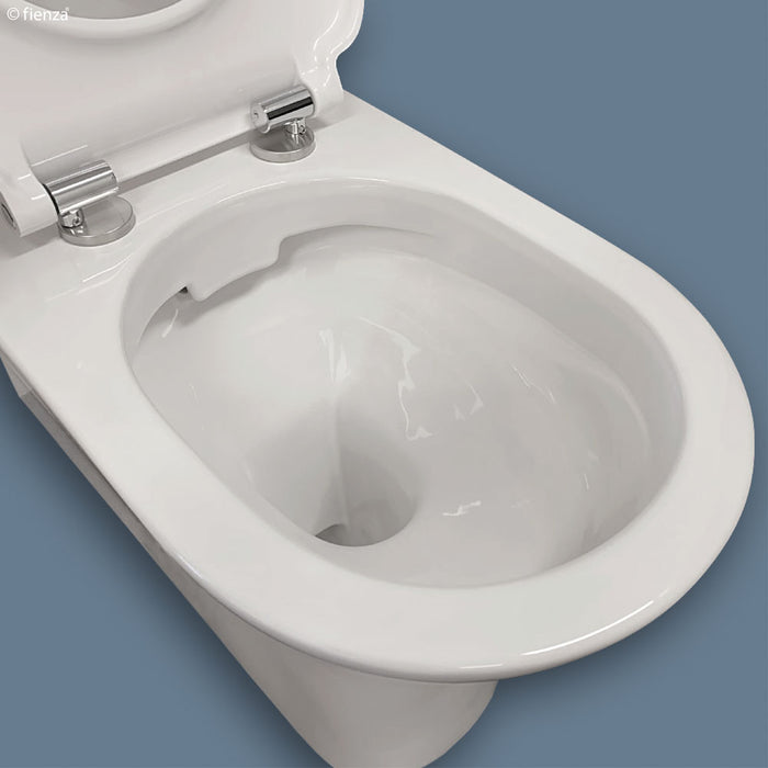 Delta Care Back-to-Wall Toilet Suite, White Seat, Slim Buttons - Designer Bathware