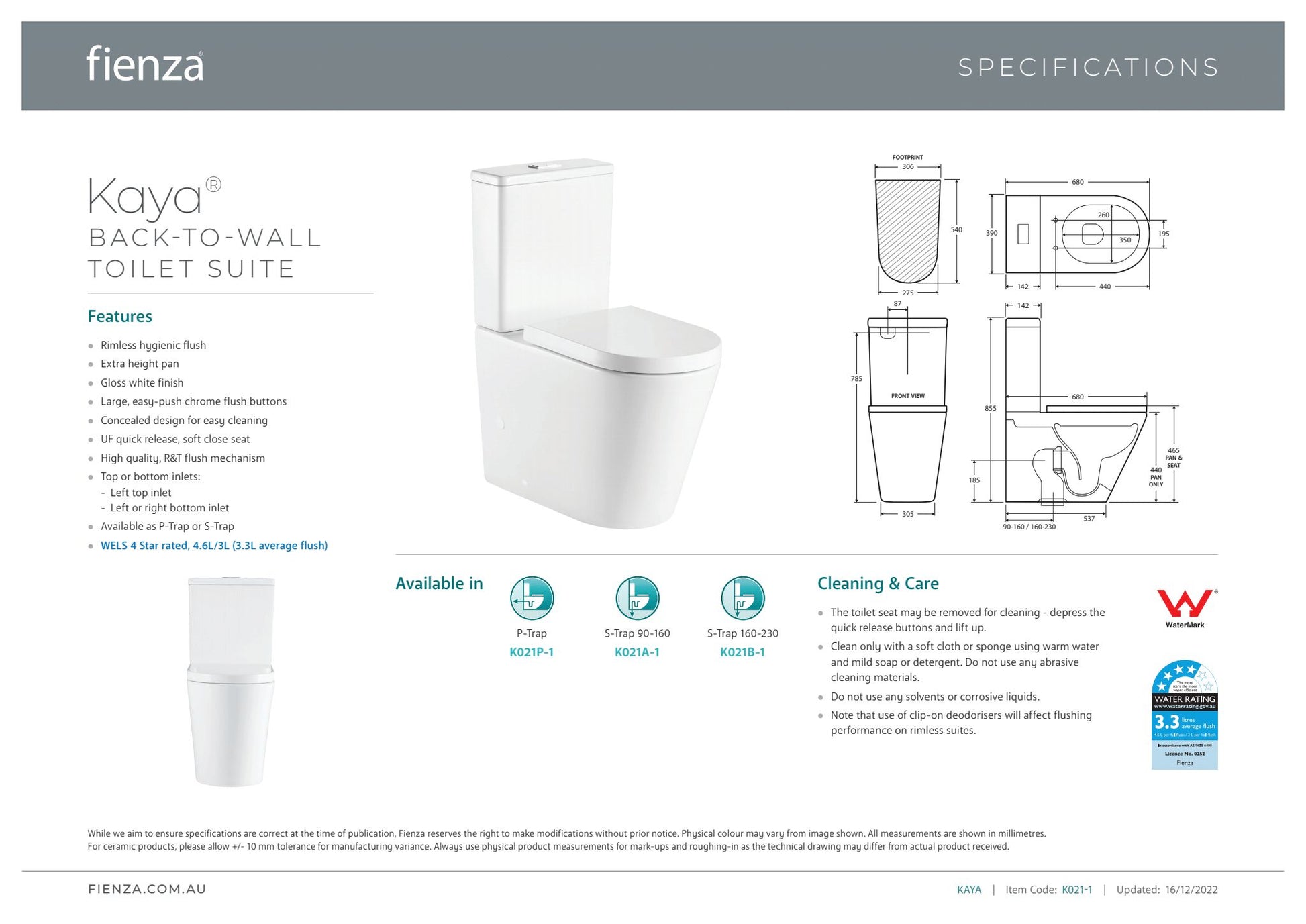 Kaya Back-to-Wall Toilet Suite - Designer Bathware