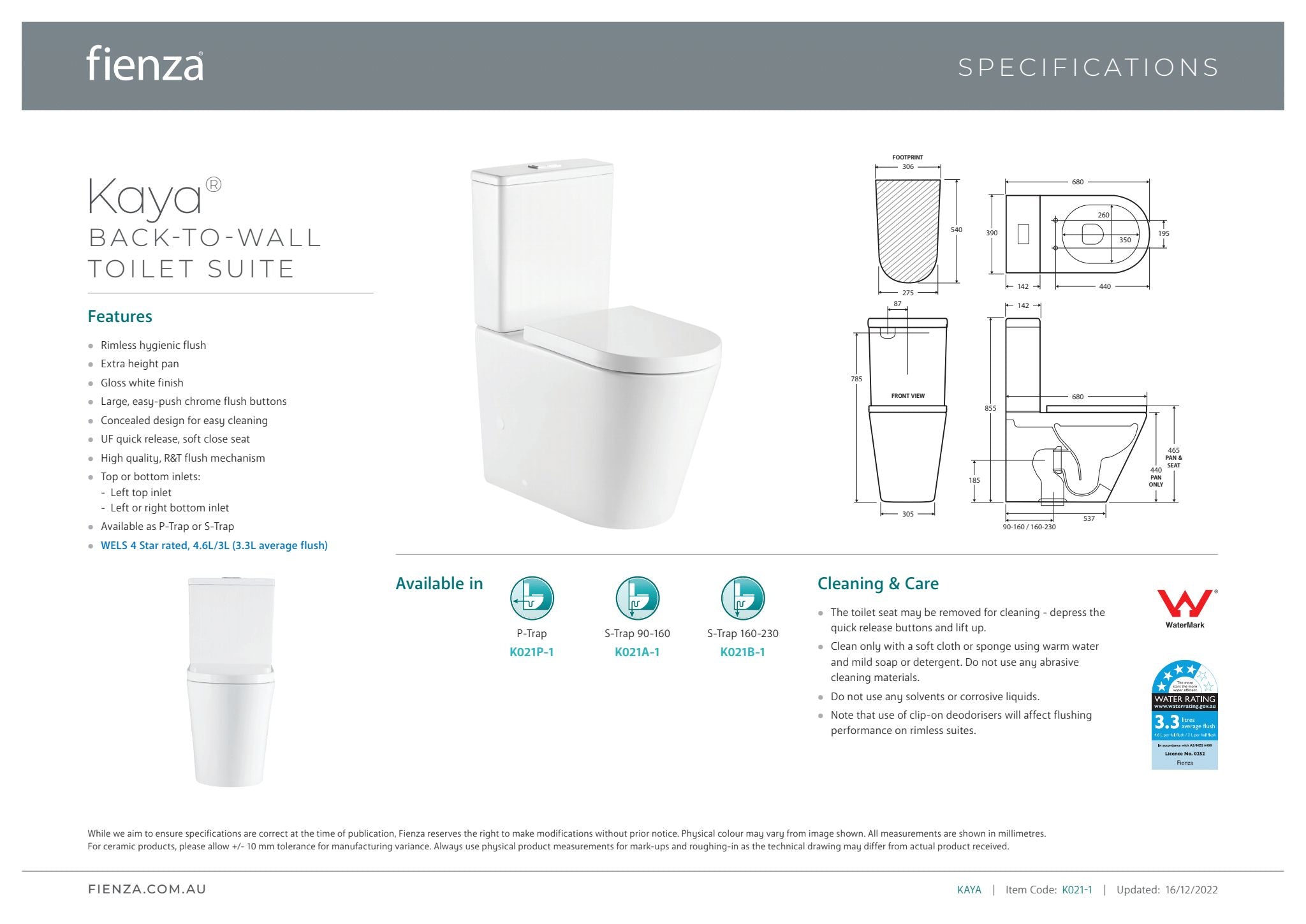 Kaya Back-to-Wall Toilet Suite - Designer Bathware