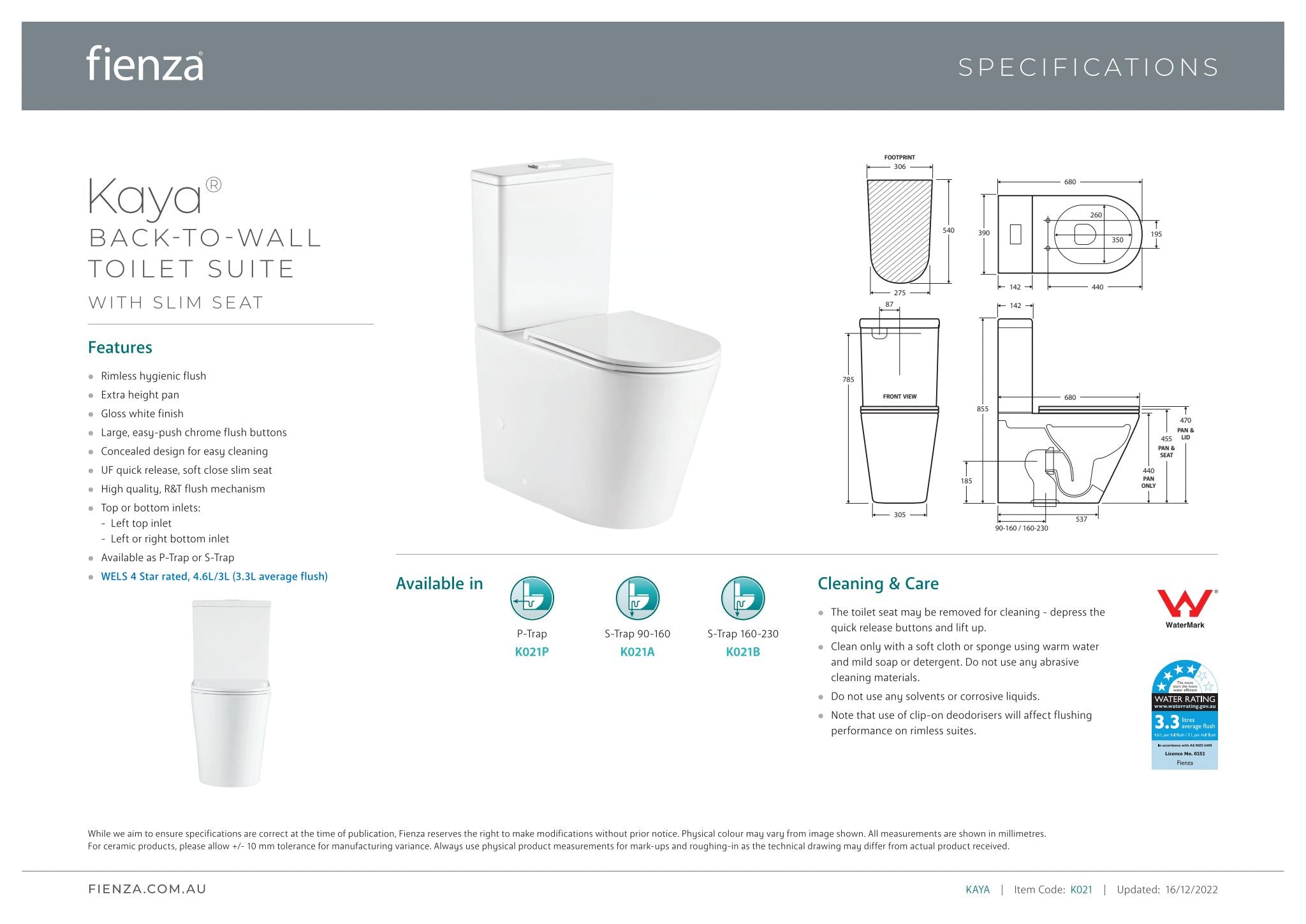 Kaya Back-to-Wall Toilet Suite, Slim Seat - Designer Bathware