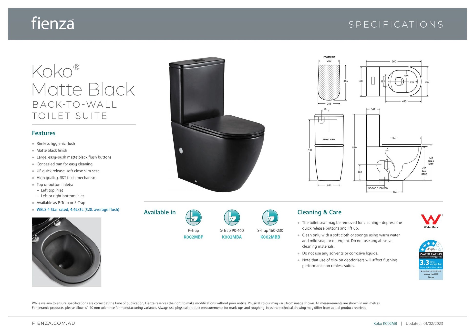 Koko Back-to-Wall Toilet Suite, Matte Black - Designer Bathware
