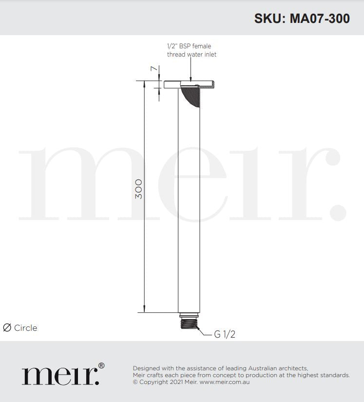 Round Ceiling Shower Arm 300mm - Designer Bathware