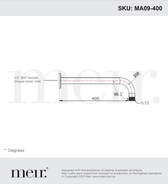 Round Wall Shower Curved Arm 400mm - Designer Bathware