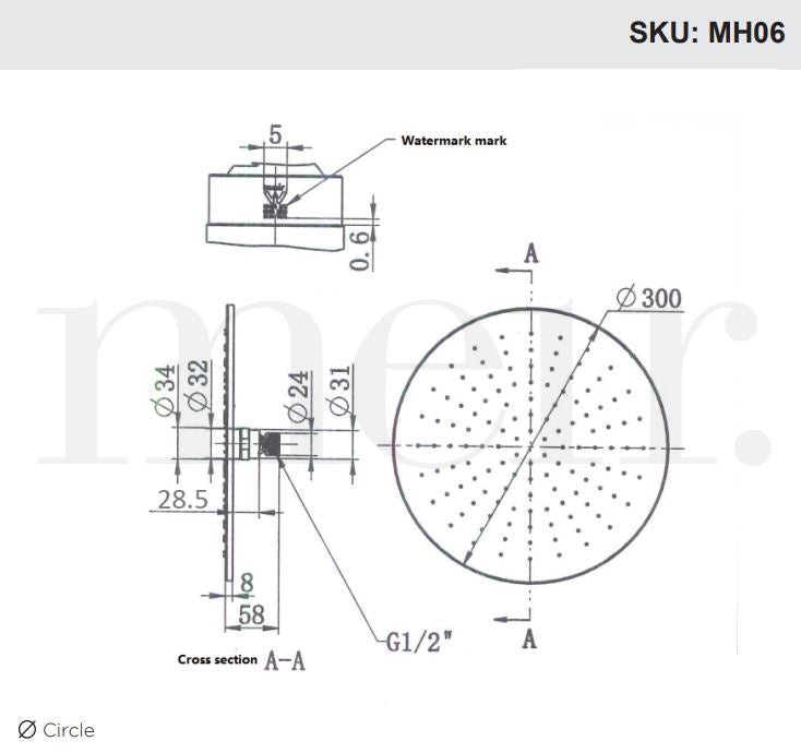 Round Shower Rose 300mm - Designer Bathware