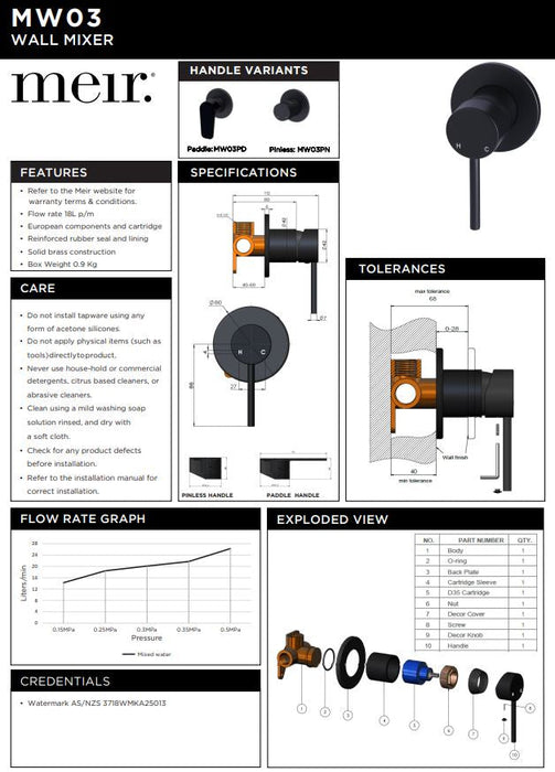 Round Paddle Wall Mixer - Designer Bathware