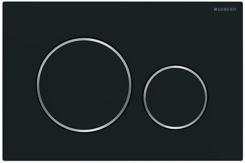 Sigma 20 Matte Black Round & Chrome Trim Button Flush Plate - Designer Bathware