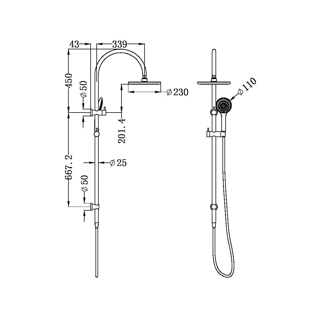 Mecca Twin Shower with Air Shower Brushed Gold - Designer Bathware