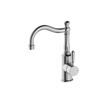 Nero York Basin Mixer Hook Spout with Metal Lever - Brushed Nickel