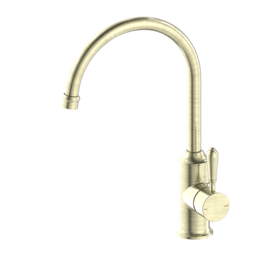 Nero York Kitchen Mixer Gooseneck Spout with Metal Lever - Aged Brass