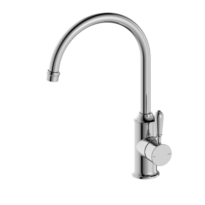 Nero York Kitchen Mixer Gooseneck Spout with Metal Lever - Chrome
