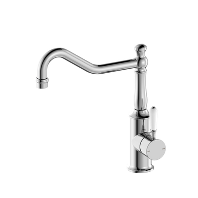 Nero York Kitchen Mixer Hook Spout with White Porcelain Lever - Chrome