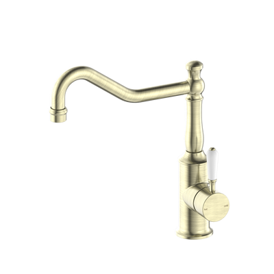 Nero York Kitchen Mixer Gooseneck Spout with Metal Lever - Aged Brass