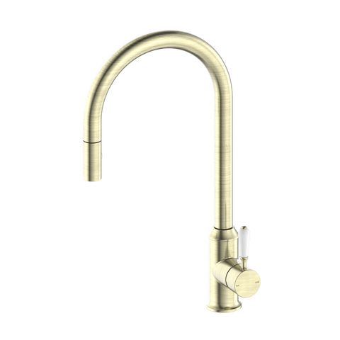 Nero York Pull Out Sink Mixer with Veggie Spray Function - Aged Brass