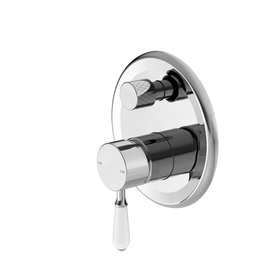 Nero York Shower Mixer with Divertor with White Porcelain Lever - Chrome