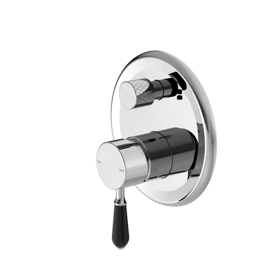 NERO YORK SHOWER MIXER WITH DIVERTOR WITH BLACK PORCELAIN LEVER CHROME