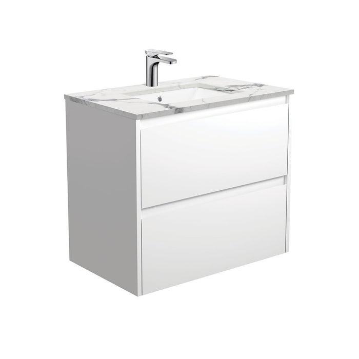 Sarah Calacatta Marble Undermount Amato Satin White Wall-Hung Vanity 750mm - Designer Bathware