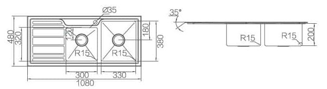Impact Insert One and 3/4 Bowl with Drainer - Designer Bathware