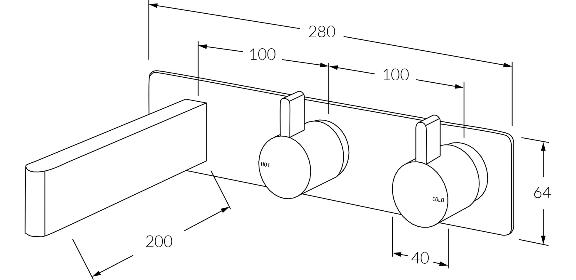 Calibre Wall Bath Hostess System 200mm - Designer Bathware