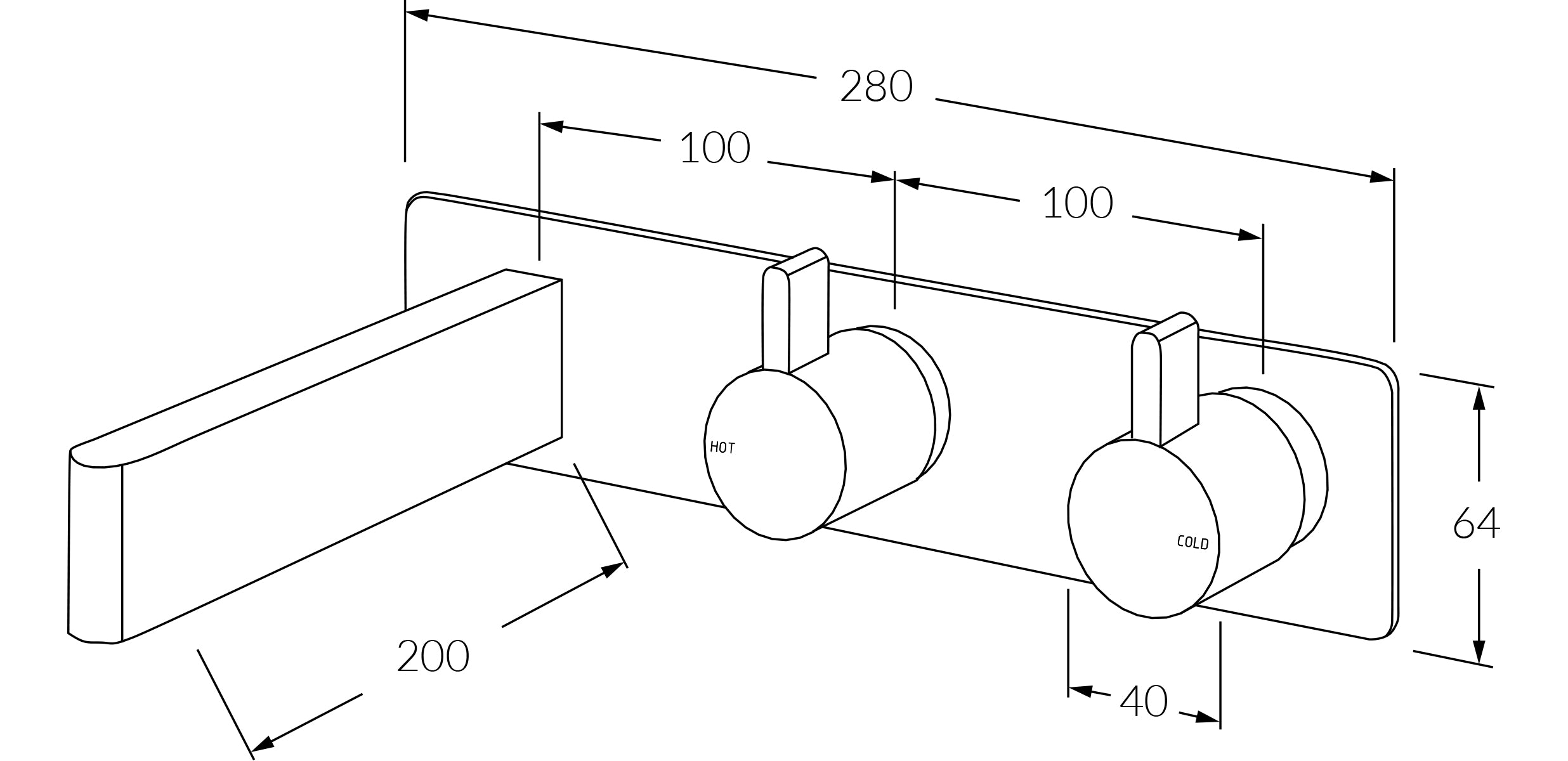 Calibre Wall Bath Hostess System 200mm - Designer Bathware