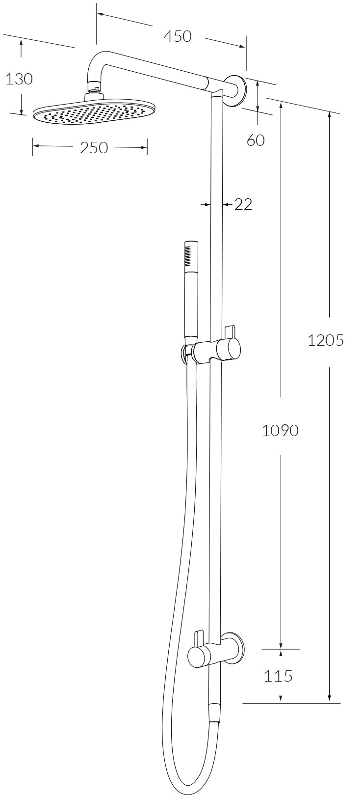 Calibre Twin Rail Shower Head - Designer Bathware