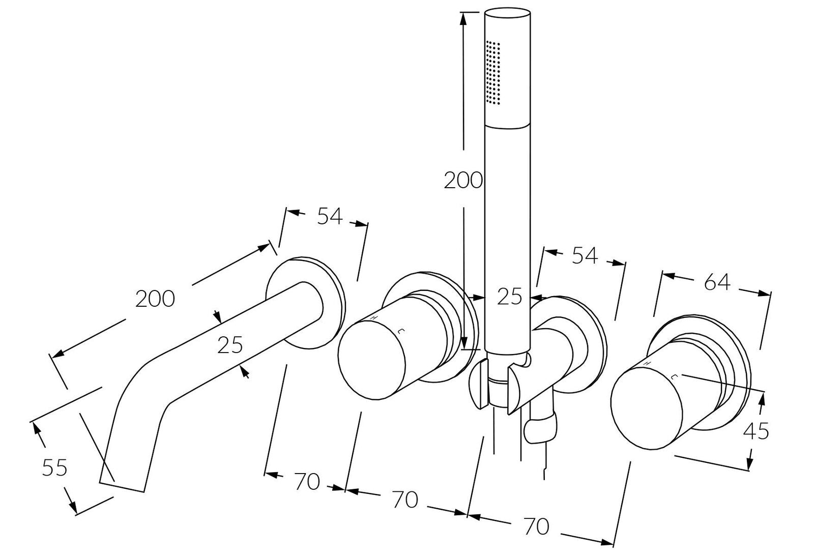 Circa Bath Mixer System with Hand Shower 200mm - Designer Bathware