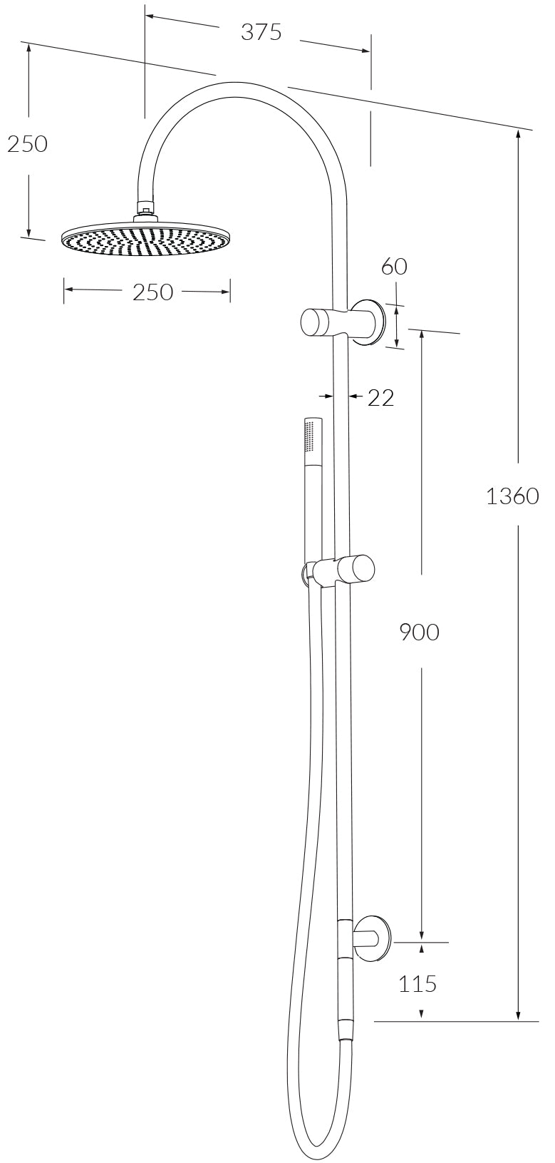 Circa Twin Rail Shower Head Round - Designer Bathware